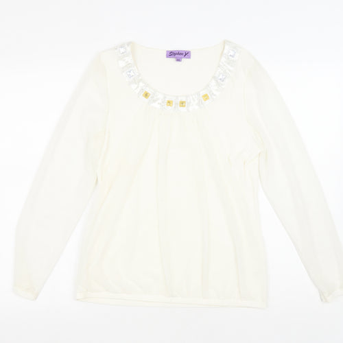 Stephen Y Womens White Nylon Basic Blouse Size M Round Neck