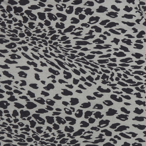 Miao Womens Grey Animal Print Cotton Basic T-Shirt Size L Round Neck - Leopard print