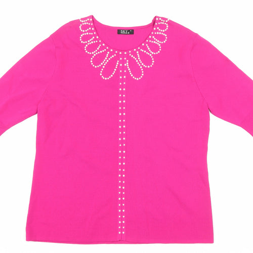 Sky Womens Pink Viscose Basic T-Shirt Size 4 Round Neck