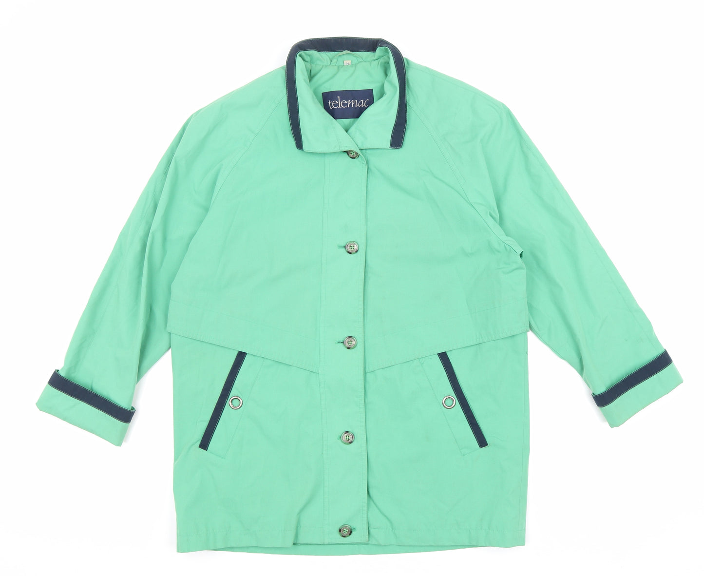 Telemac Mens Green Rain Coat Coat Size M Button