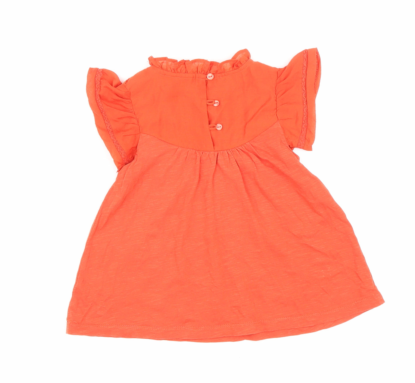 NEXT Girls Orange Cotton Basic Casual Size 3-4 Years Round Neck Button - Lace detailing