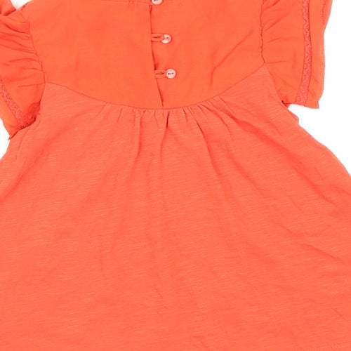 NEXT Girls Orange Cotton Basic Casual Size 3-4 Years Round Neck Button - Lace detailing