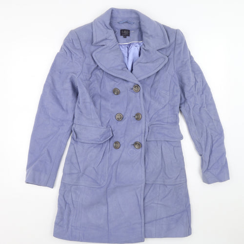 Marks and Spencer Womens Blue Pea Coat Coat Size 8 Button