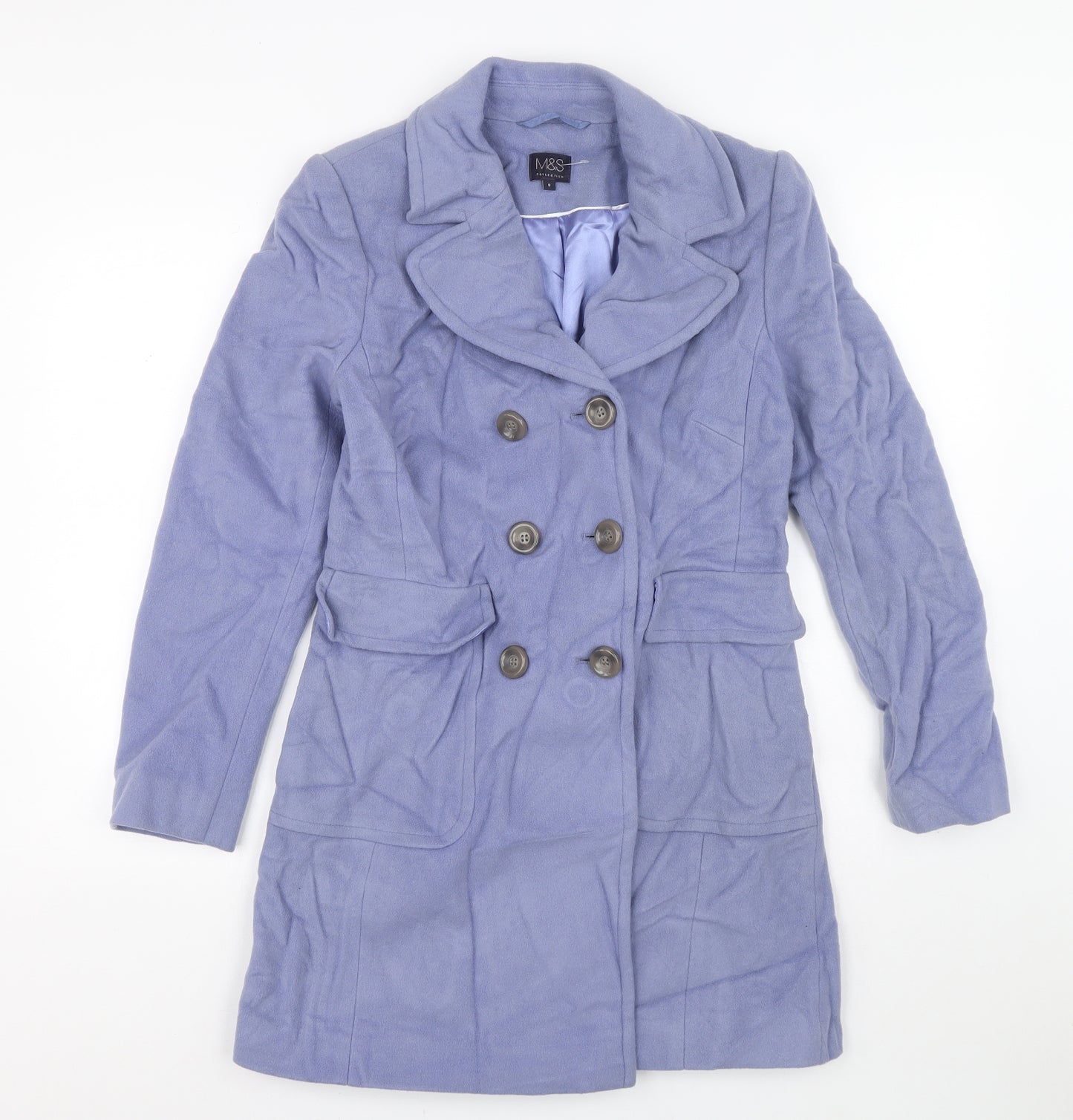 Marks and Spencer Womens Blue Pea Coat Coat Size 8 Button