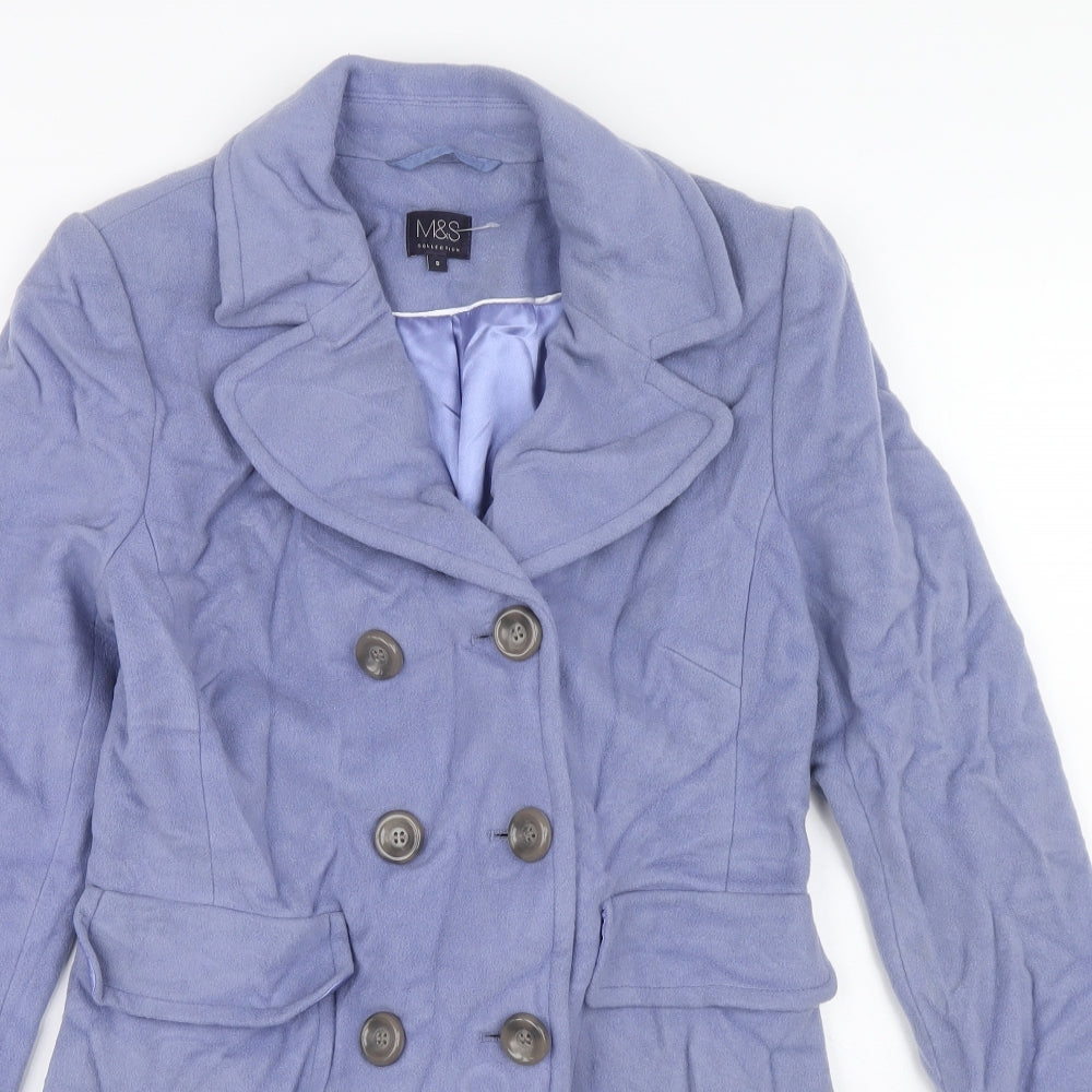 Marks and Spencer Womens Blue Pea Coat Coat Size 8 Button