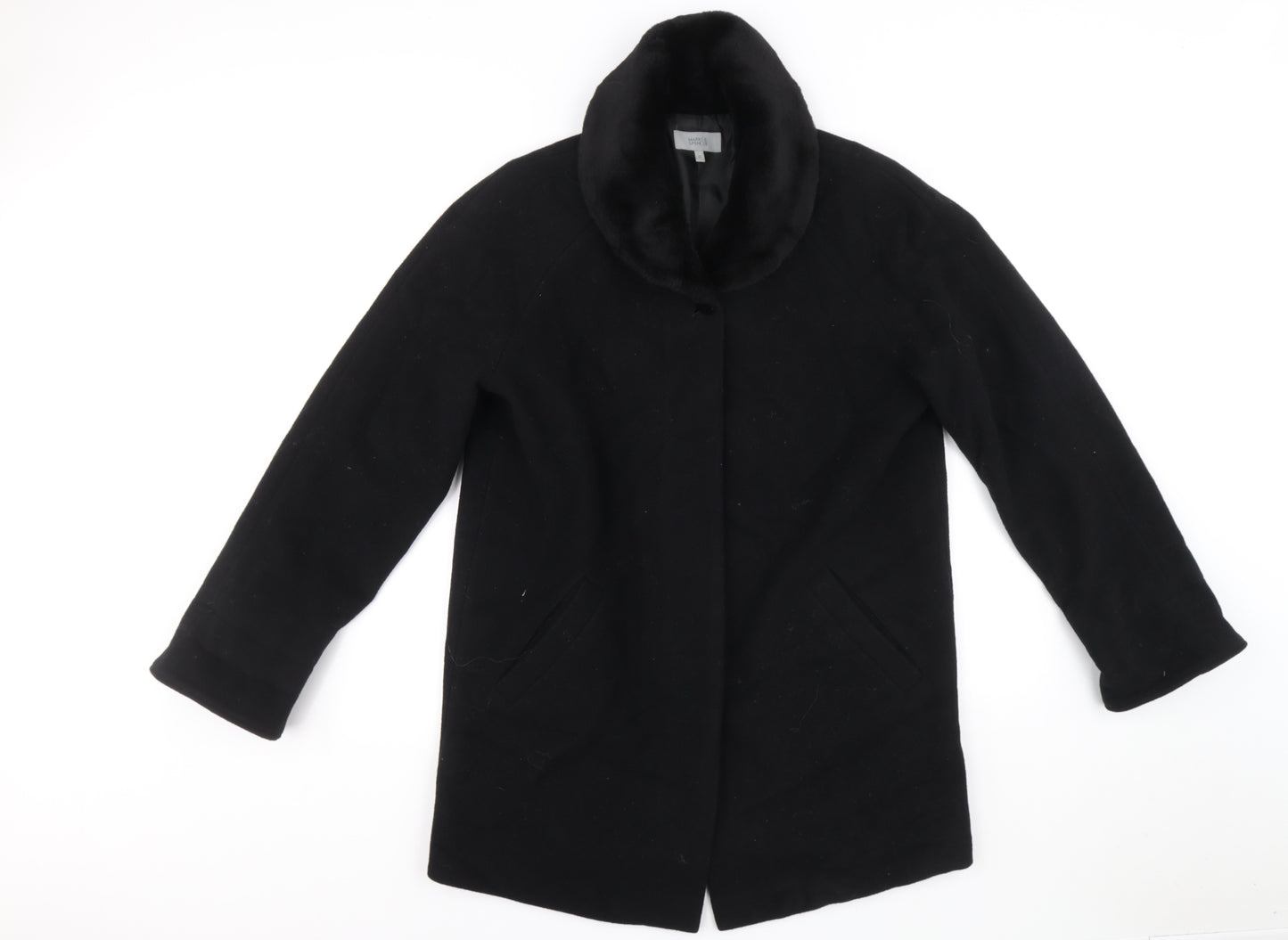 Marks and Spencer Womens Black Overcoat Coat Size 12 Button