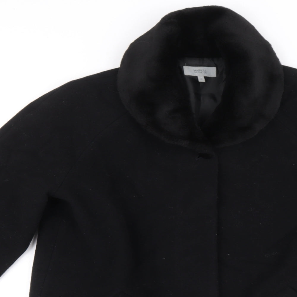Marks and Spencer Womens Black Overcoat Coat Size 12 Button
