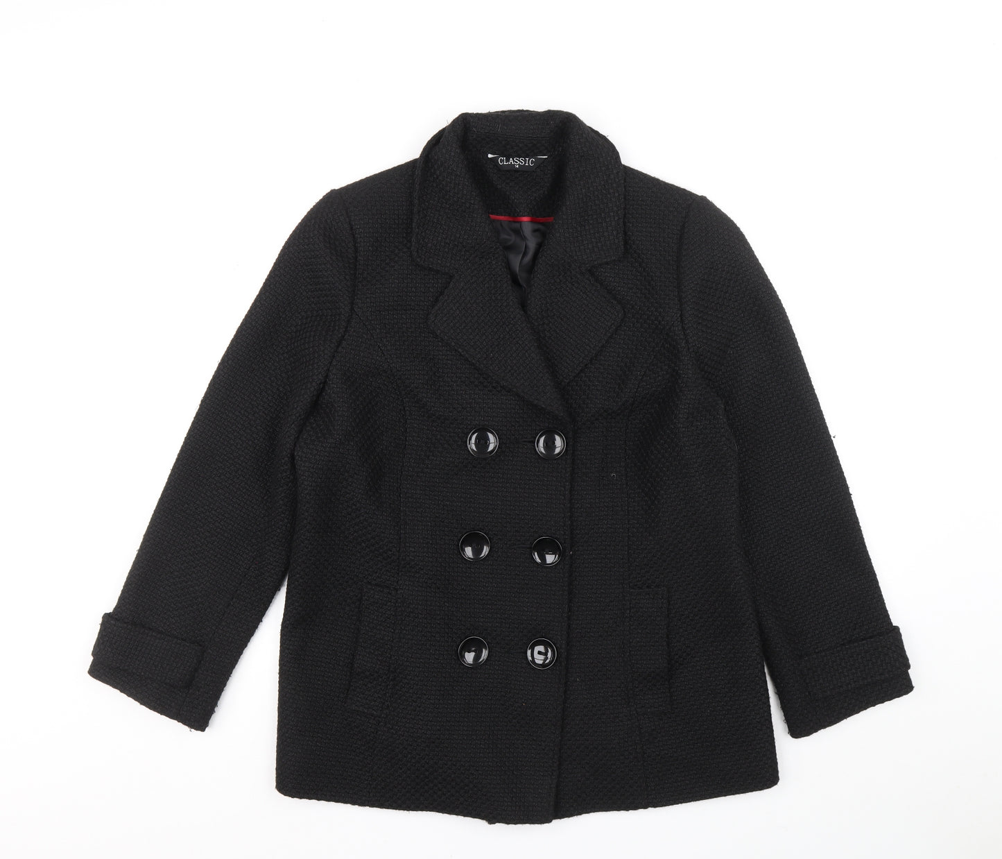 Classics Womens Black Overcoat Coat Size 14 Button