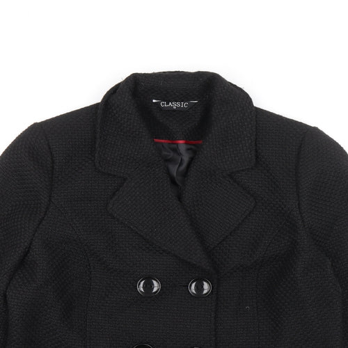 Classics Womens Black Overcoat Coat Size 14 Button