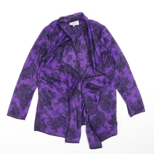Carole Hochman Womens Purple V-Neck Floral Polyester Cardigan Jumper Size S