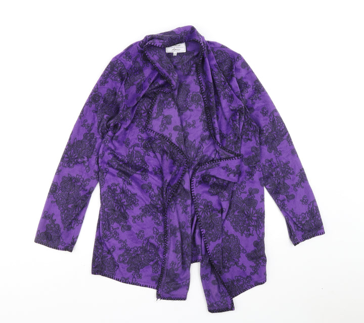 Carole Hochman Womens Purple V-Neck Floral Polyester Cardigan Jumper Size S