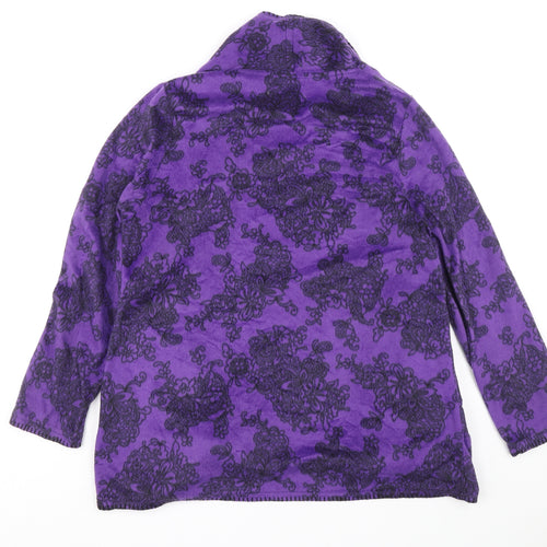 Carole Hochman Womens Purple V-Neck Floral Polyester Cardigan Jumper Size S