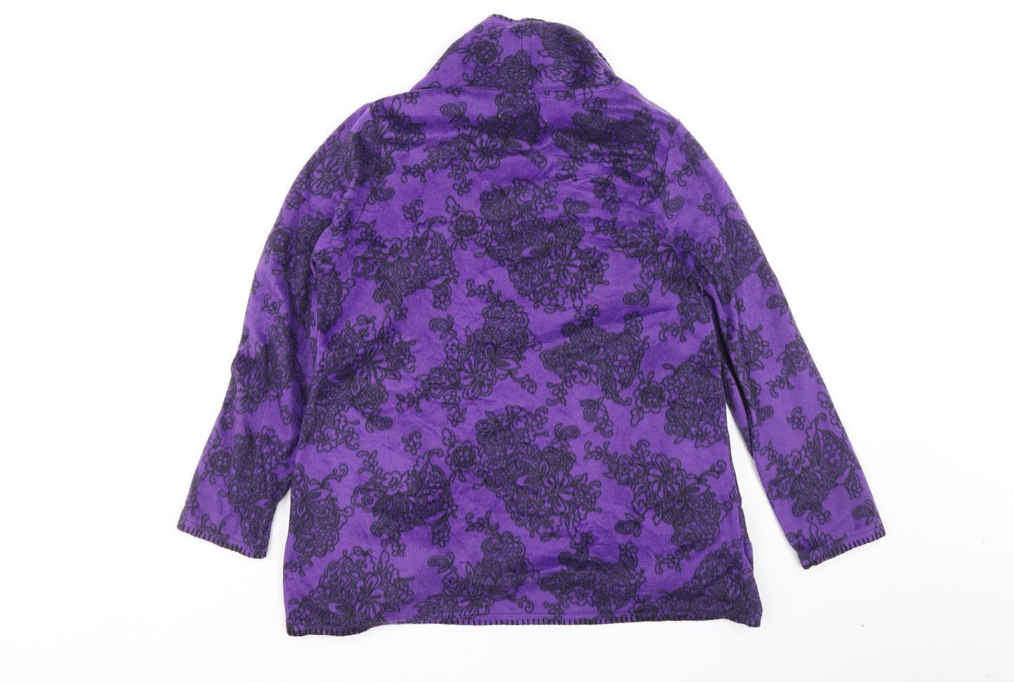 Carole Hochman Womens Purple V-Neck Floral Polyester Cardigan Jumper Size S