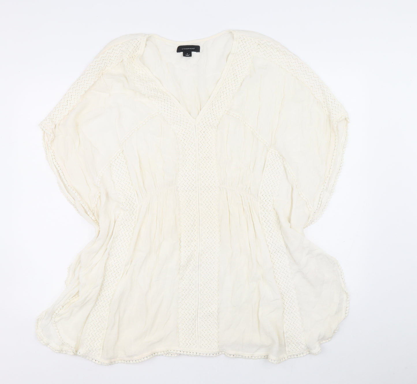Atmosphere Womens White Viscose Basic Blouse Size S V-Neck - Lace detail