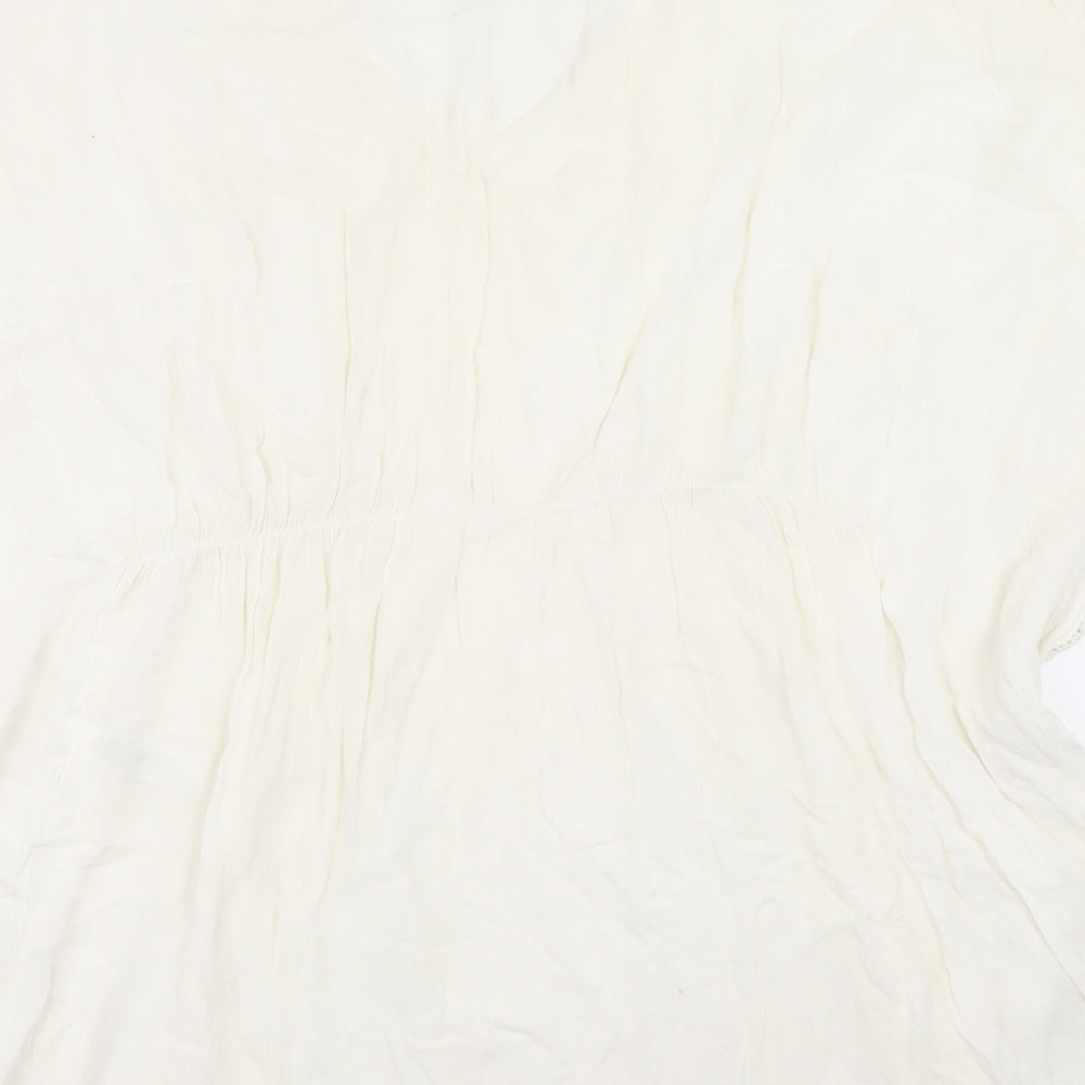 Atmosphere Womens White Viscose Basic Blouse Size S V-Neck - Lace detail