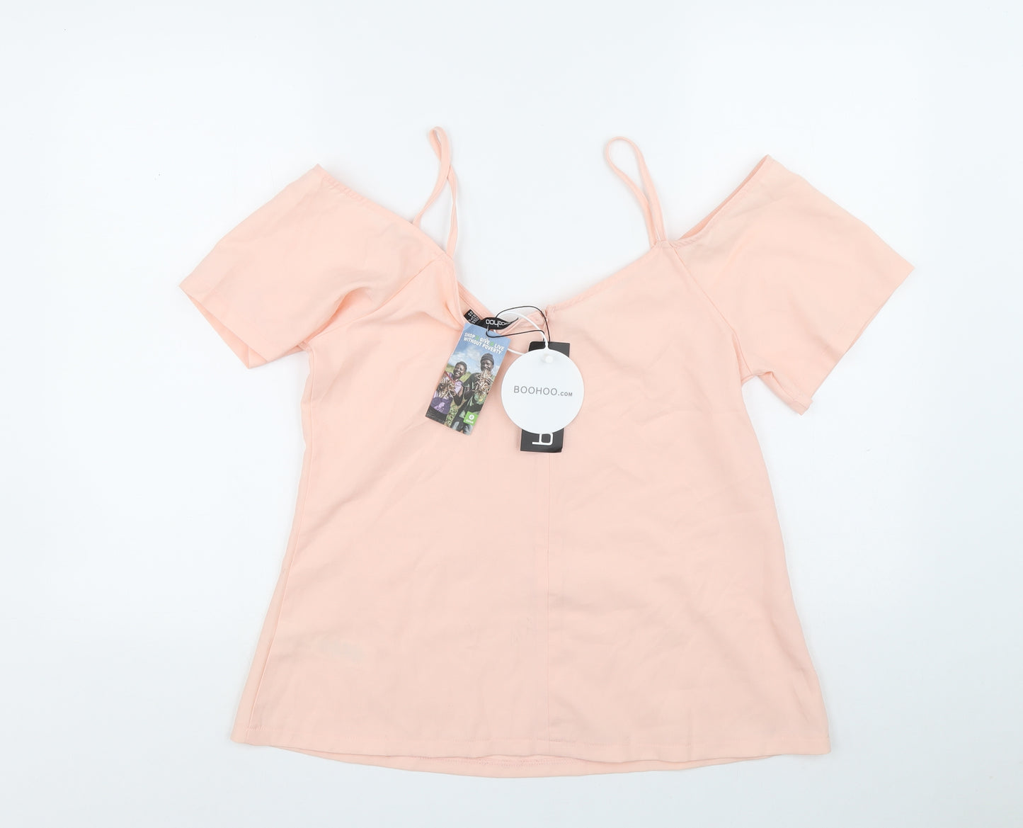 Boohoo Womens Pink Polyester Basic T-Shirt Size 12 V-Neck