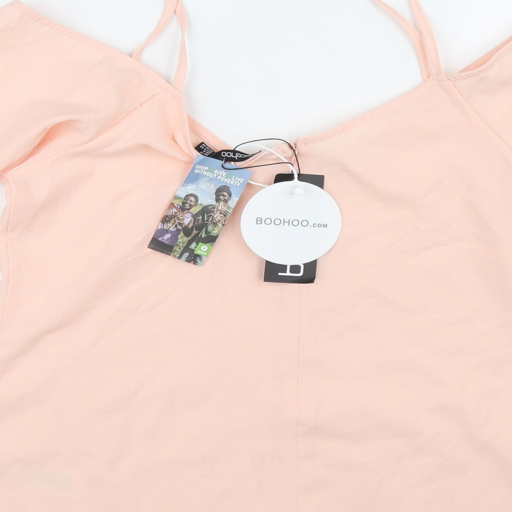 Boohoo Womens Pink Polyester Basic T-Shirt Size 12 V-Neck