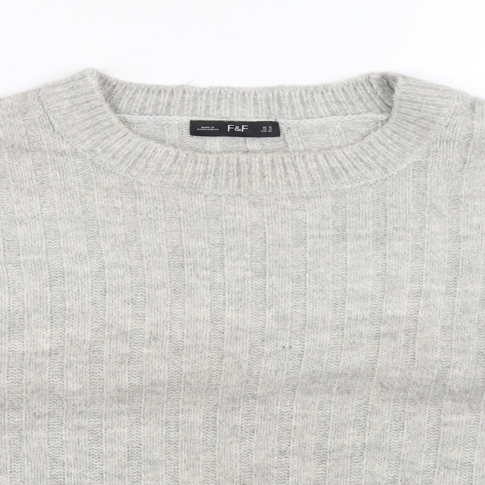 F&F Womens Grey Crew Neck Acrylic Pullover Jumper Size 18
