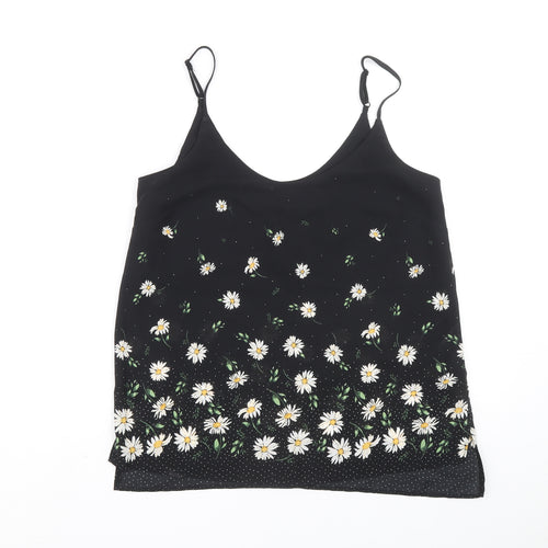 Dorothy Perkins Womens Black Floral Polyester Camisole Blouse Size 12 Scoop Neck