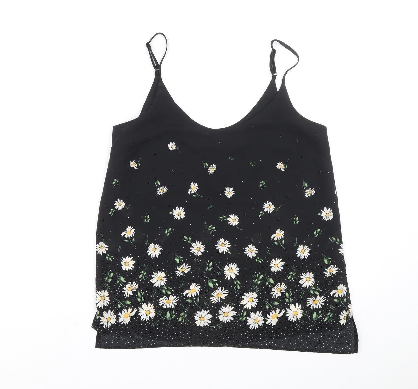 Dorothy Perkins Womens Black Floral Polyester Camisole Blouse Size 12 Scoop Neck