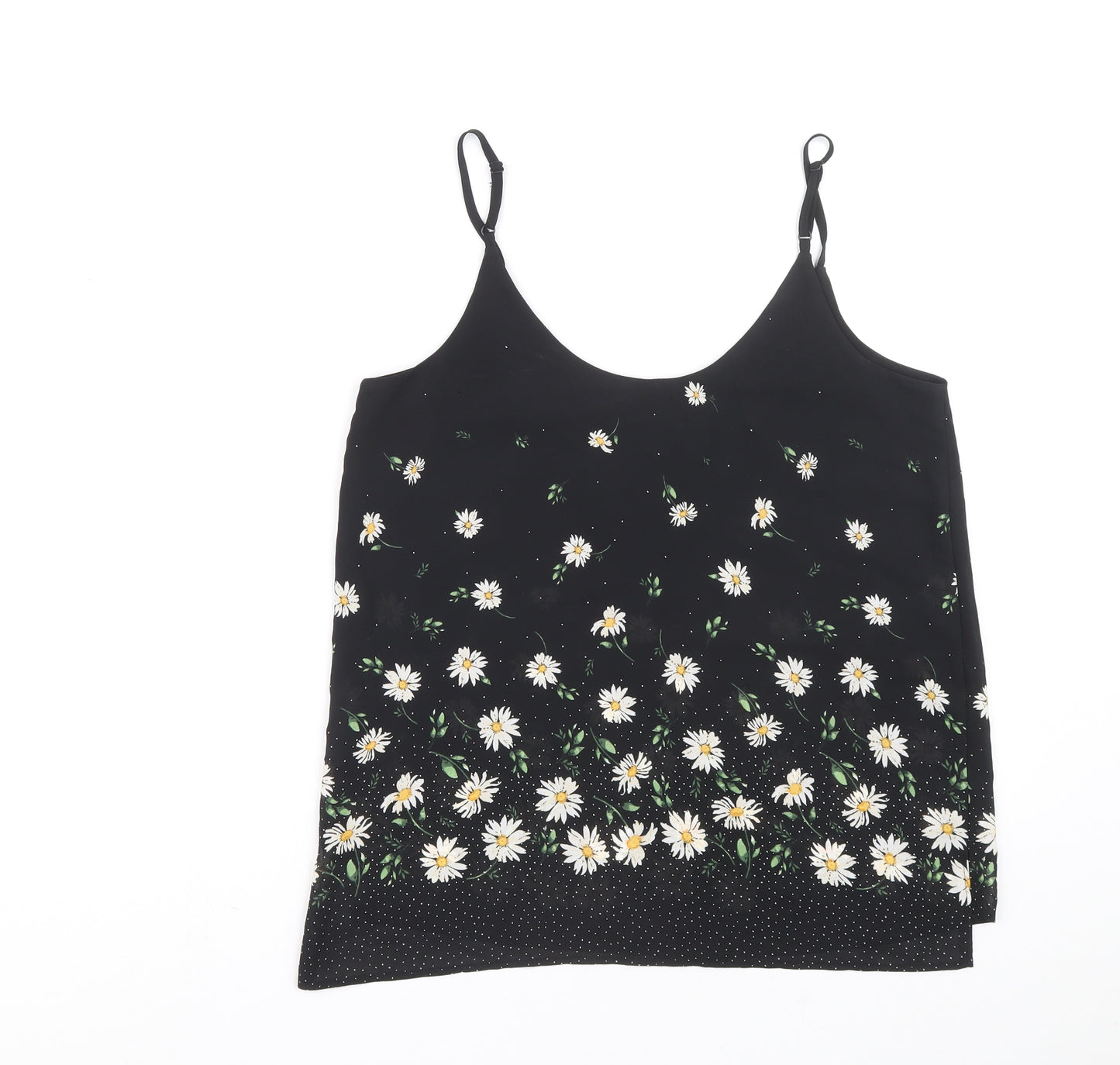 Dorothy Perkins Womens Black Floral Polyester Camisole Blouse Size 12 Scoop Neck