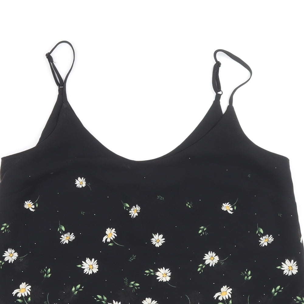 Dorothy Perkins Womens Black Floral Polyester Camisole Blouse Size 12 Scoop Neck