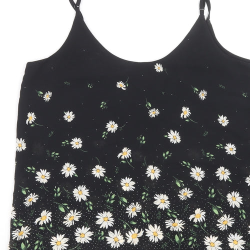 Dorothy Perkins Womens Black Floral Polyester Camisole Blouse Size 12 Scoop Neck