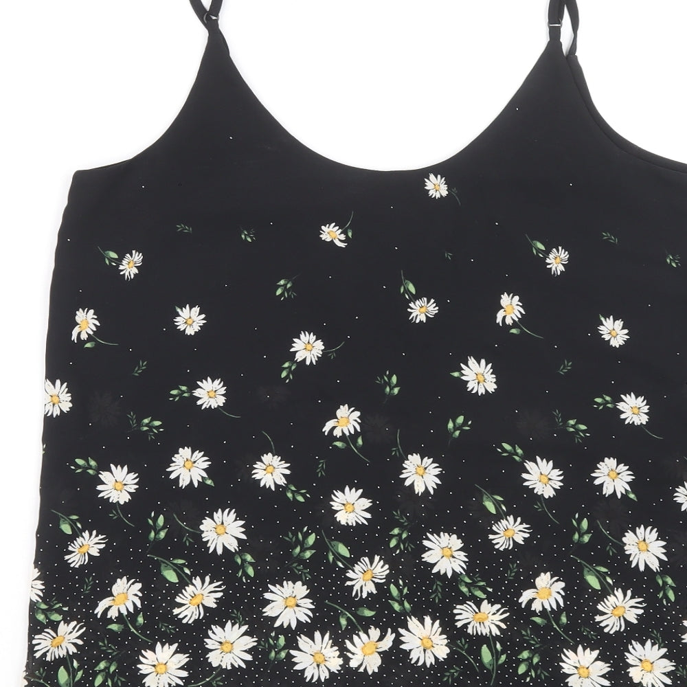 Dorothy Perkins Womens Black Floral Polyester Camisole Blouse Size 12 Scoop Neck