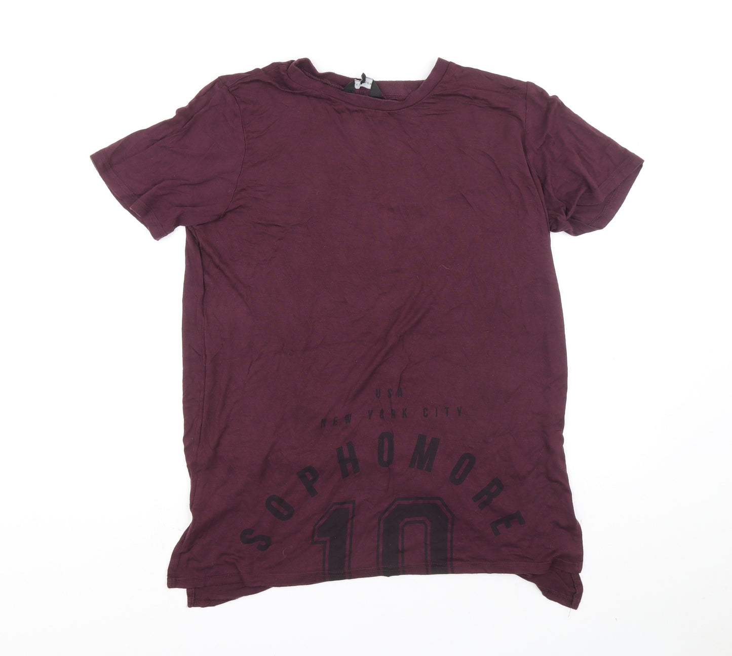 New Look Womens Purple Viscose Basic T-Shirt Size 14 Round Neck - New York City