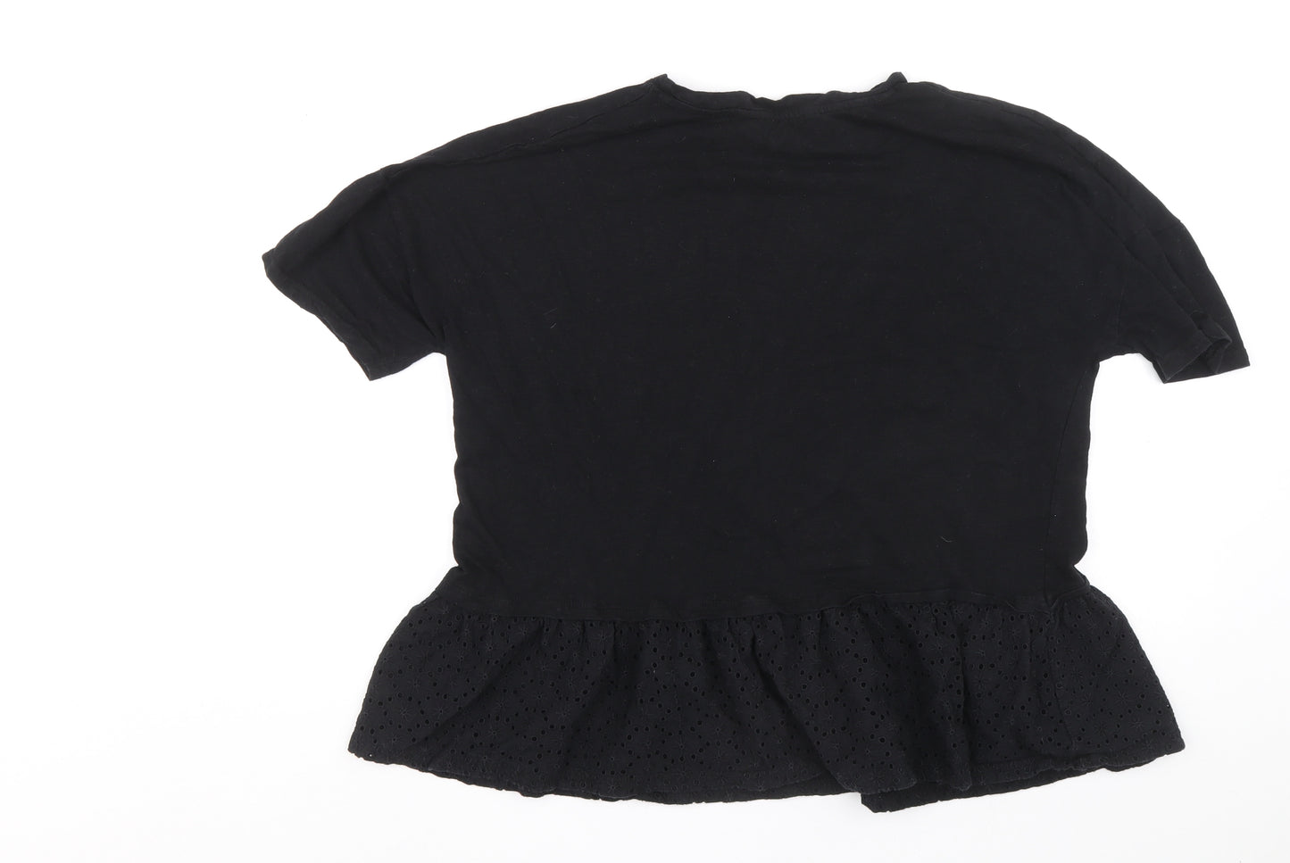 prep&co Womens Black Cotton Basic Blouse Size 14 Round Neck