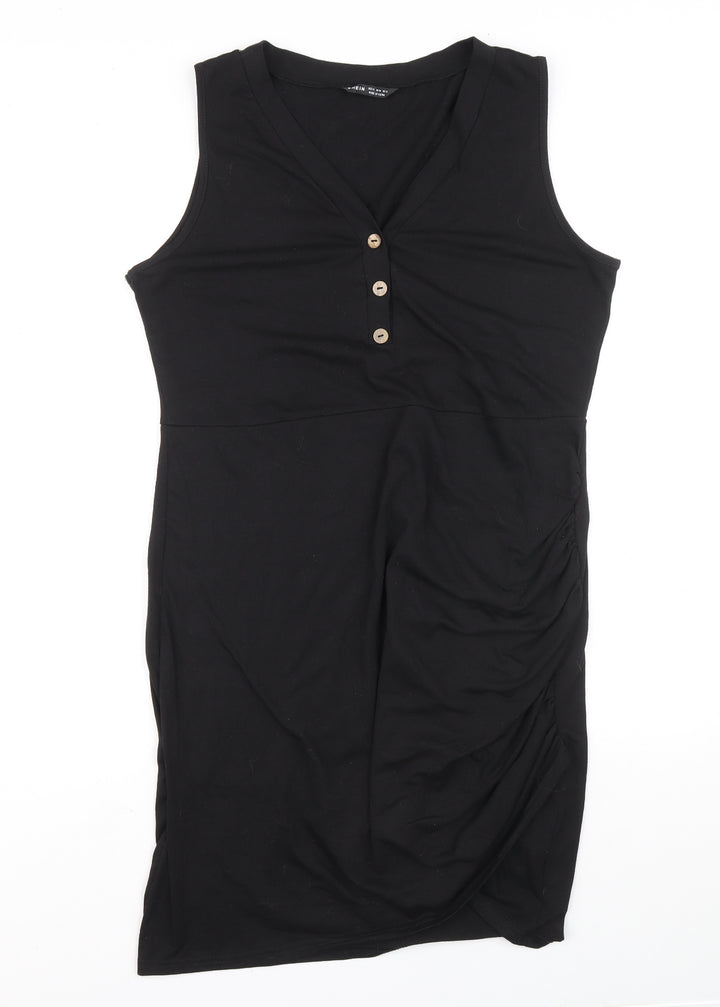 SHIEN Womens Black Polyester Pencil Dress Size XL V-Neck Button