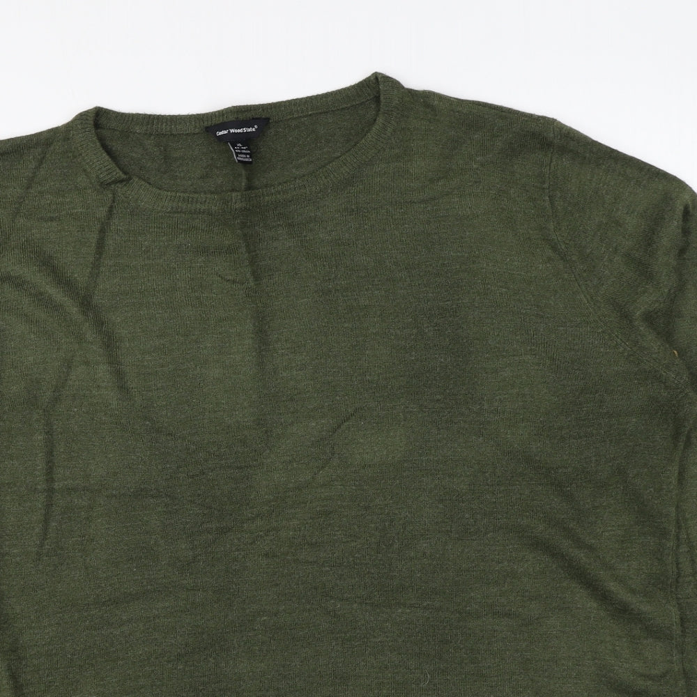 Cedar Wood State Mens Green Round Neck Acrylic Pullover Jumper Size XL