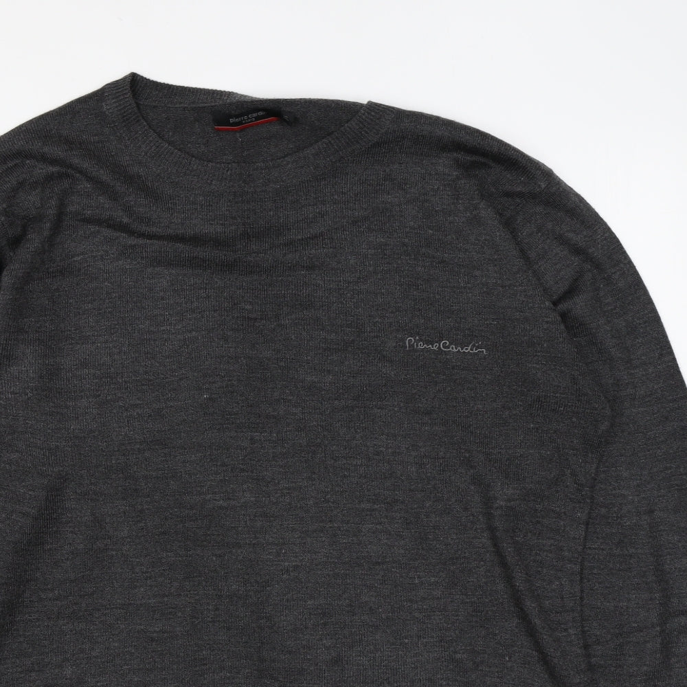 Pierre Cardin Mens Grey Round Neck Acrylic Pullover Jumper Size XL