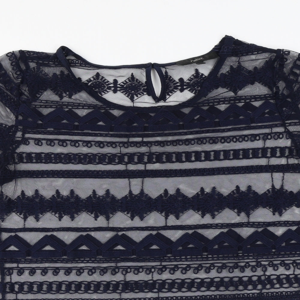 NEXT Womens Blue Cotton Basic Blouse Size 12 Round Neck