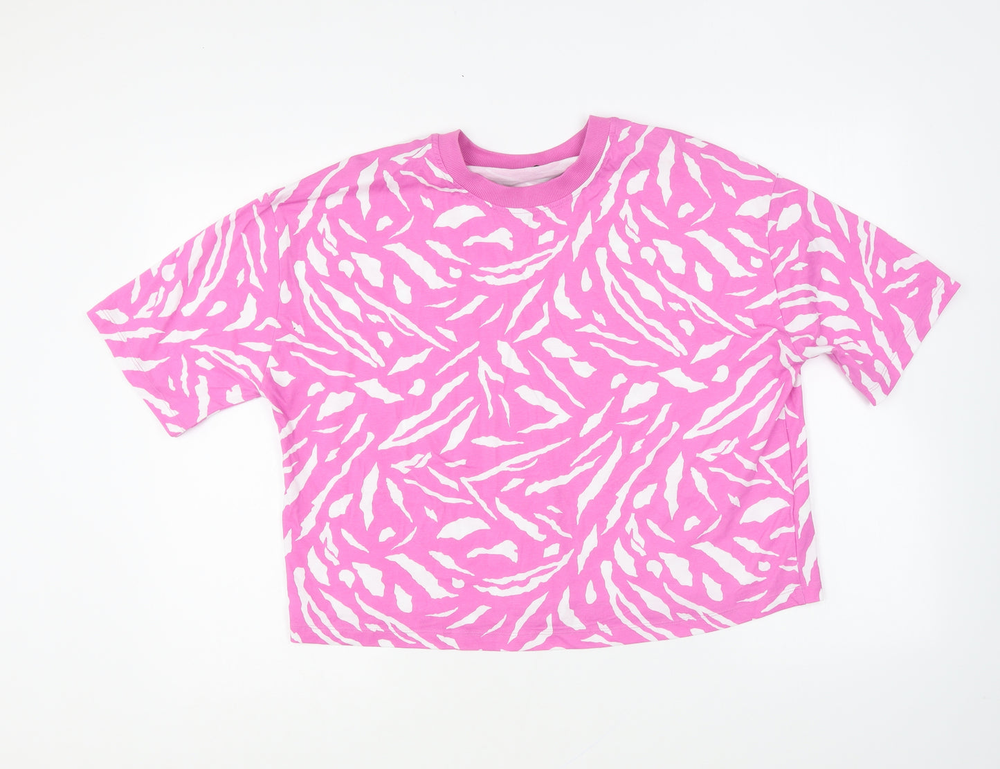 TU Womens Pink Animal Print Cotton Cropped T-Shirt Size 12 Round Neck
