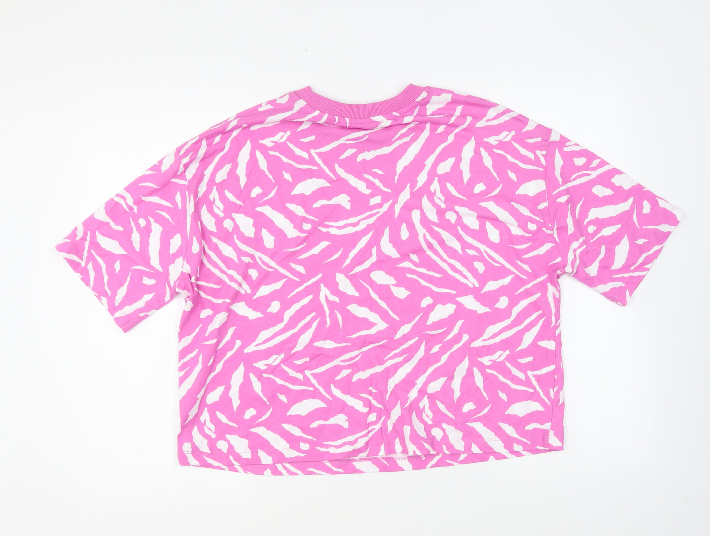 TU Womens Pink Animal Print Cotton Cropped T-Shirt Size 12 Round Neck
