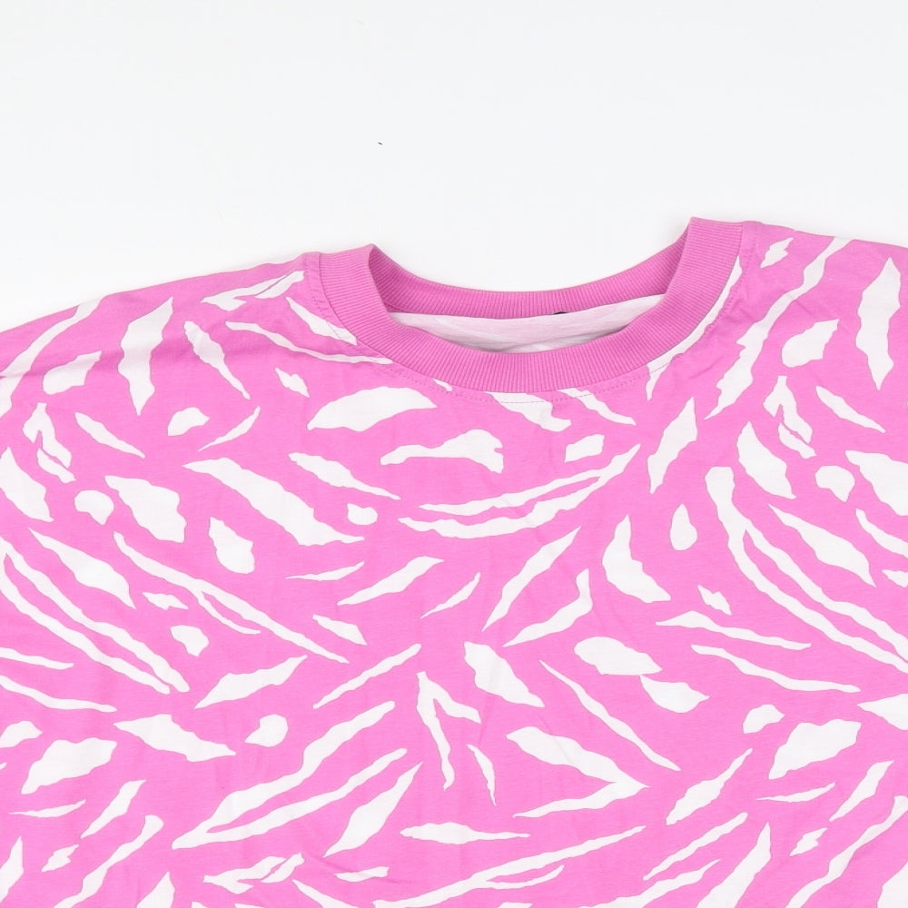 TU Womens Pink Animal Print Cotton Cropped T-Shirt Size 12 Round Neck