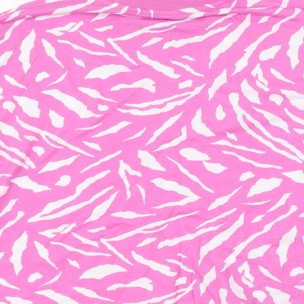 TU Womens Pink Animal Print Cotton Cropped T-Shirt Size 12 Round Neck
