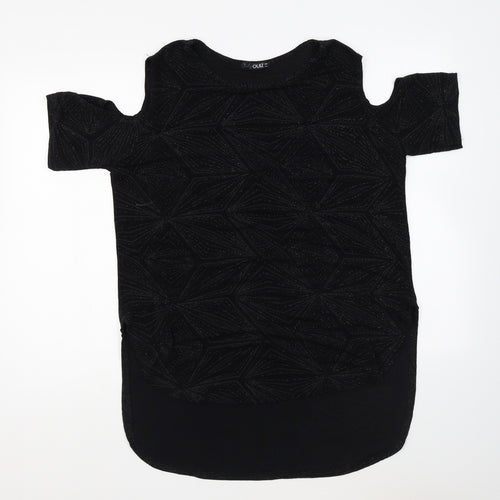 Quiz Womens Black Polyester Basic Blouse Size 14 Round Neck