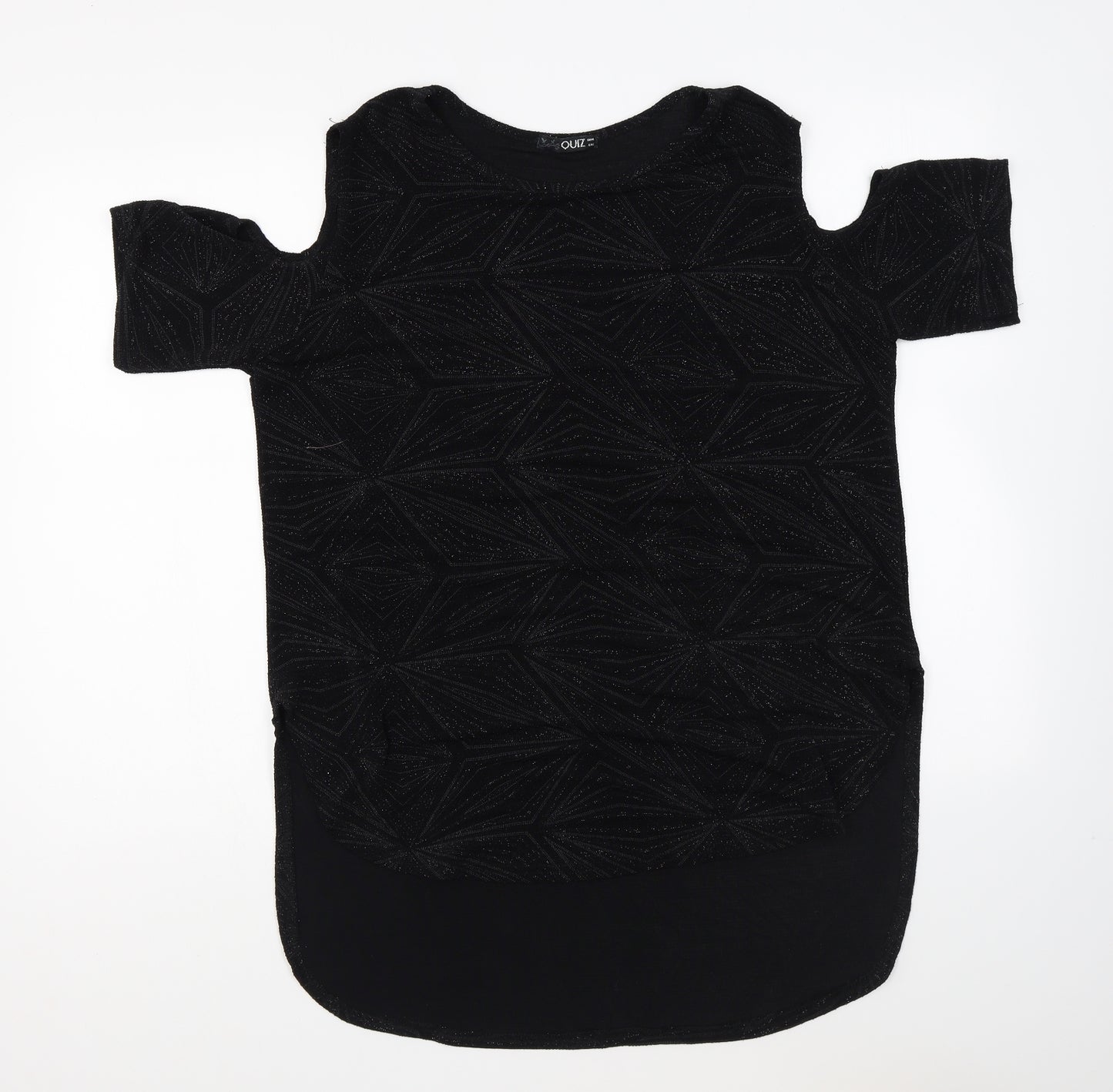 Quiz Womens Black Polyester Basic Blouse Size 14 Round Neck