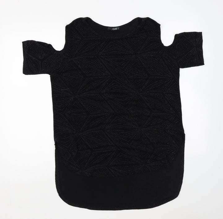 Quiz Womens Black Polyester Basic Blouse Size 14 Round Neck