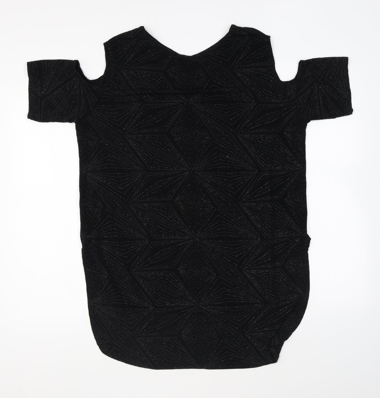 Quiz Womens Black Polyester Basic Blouse Size 14 Round Neck