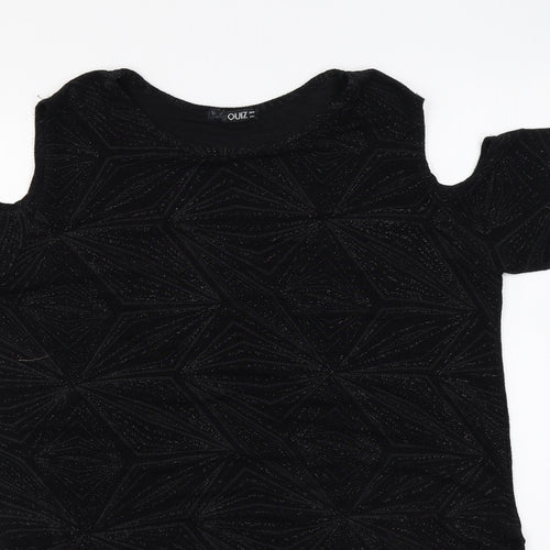 Quiz Womens Black Polyester Basic Blouse Size 14 Round Neck