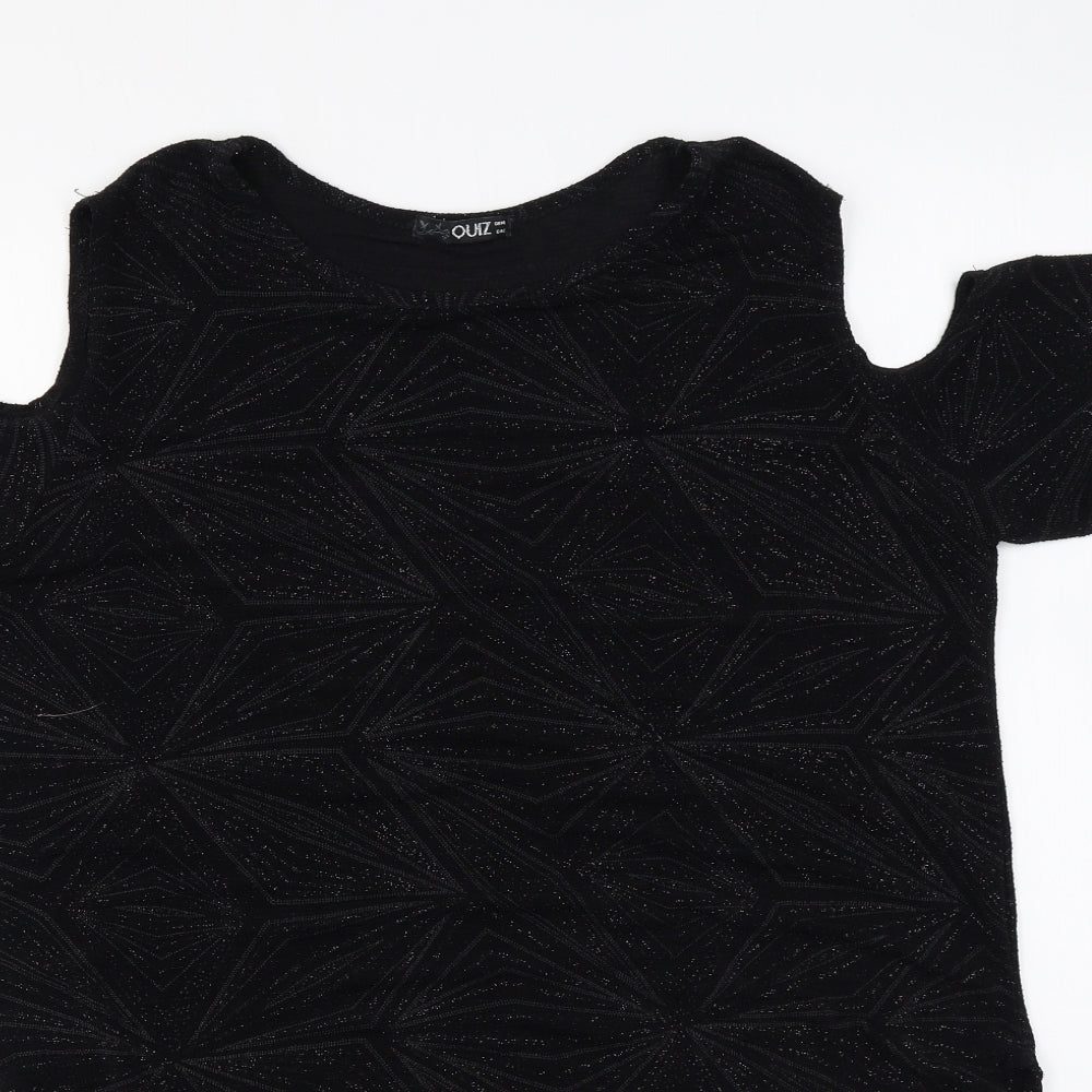 Quiz Womens Black Polyester Basic Blouse Size 14 Round Neck
