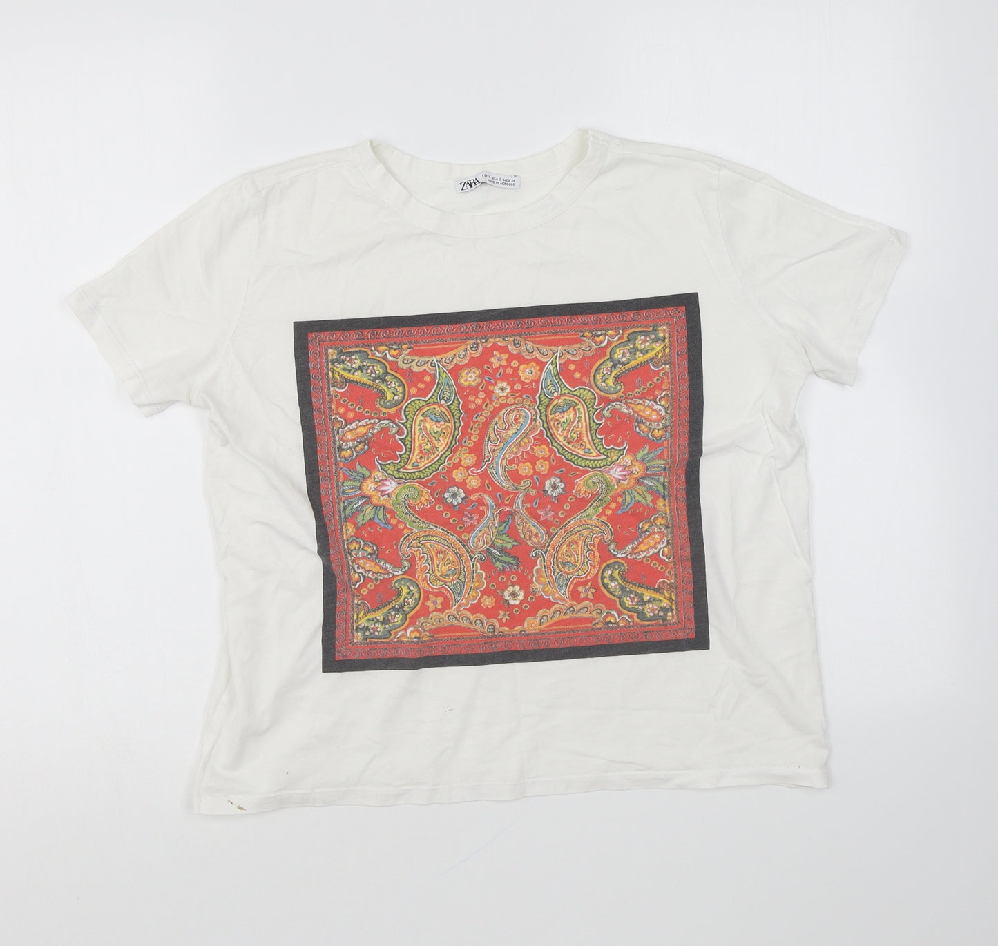 Zara Womens White Cotton Basic T-Shirt Size S Round Neck