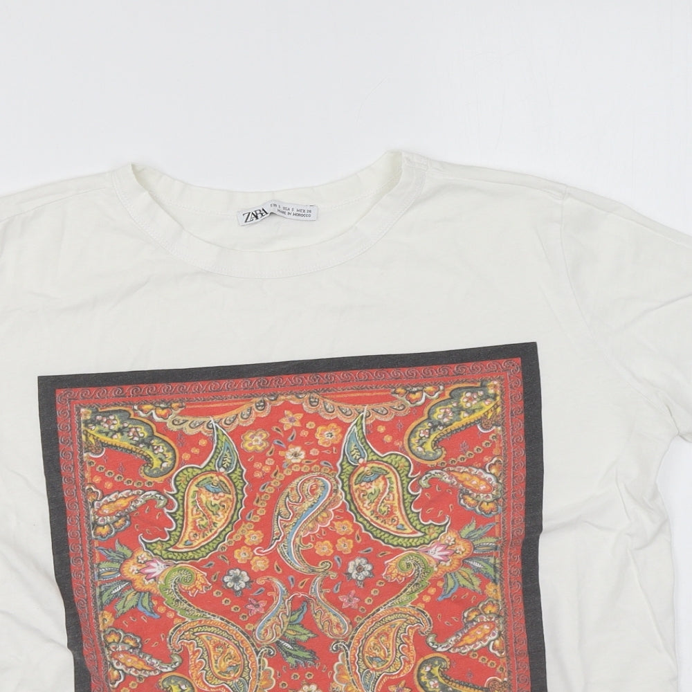 Zara Womens White Cotton Basic T-Shirt Size S Round Neck