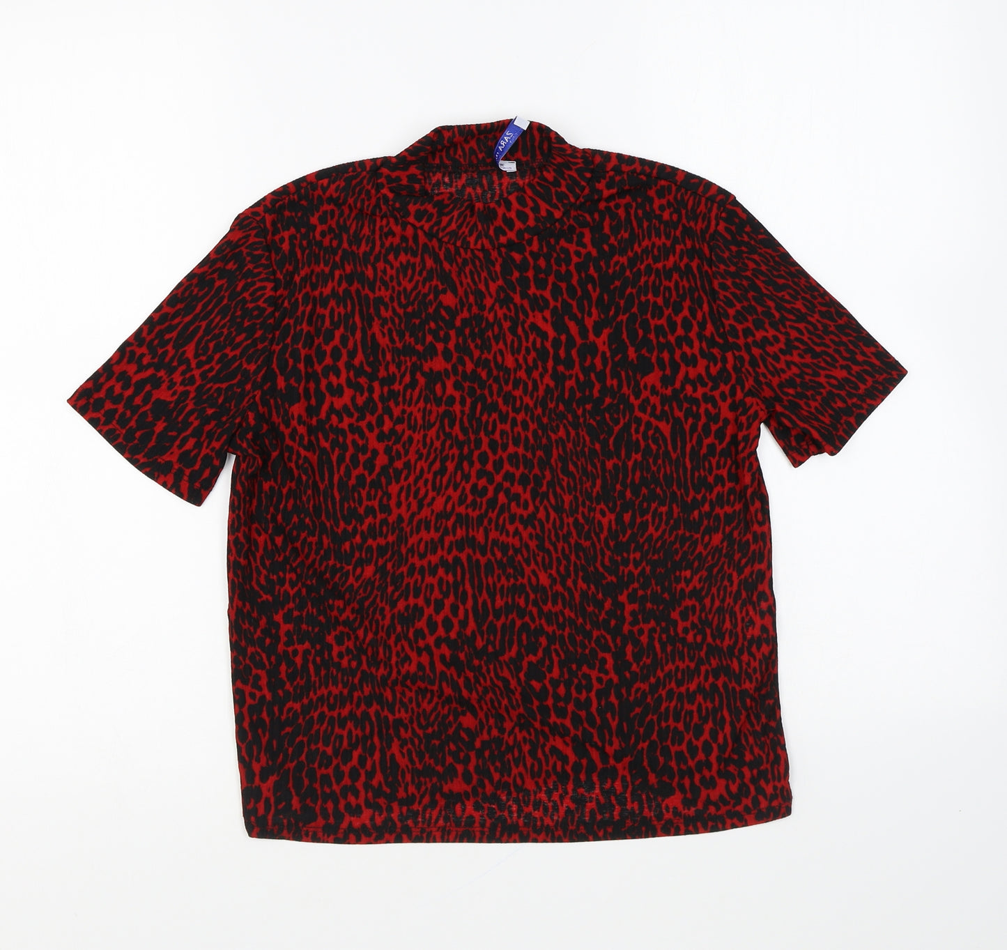 Zara Womens Red Animal Print Polyester Basic T-Shirt Size S Round Neck