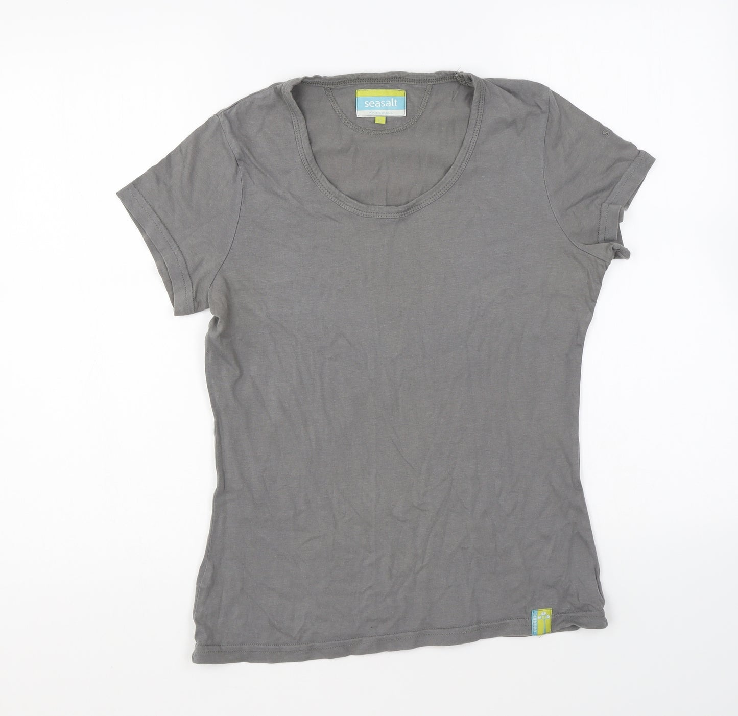 Seasalt# Womens Grey Cotton Basic T-Shirt Size 10 Round Neck
