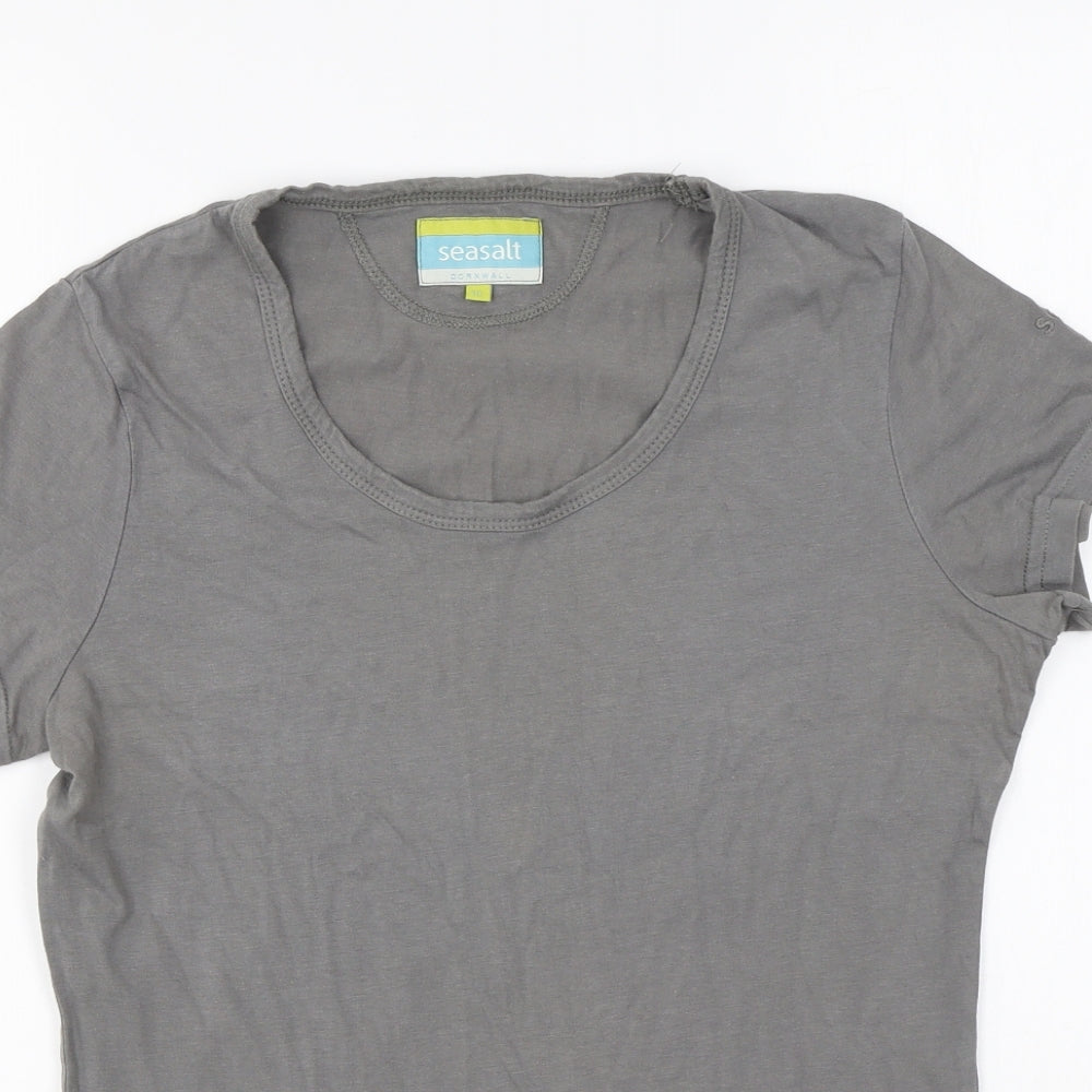 Seasalt# Womens Grey Cotton Basic T-Shirt Size 10 Round Neck