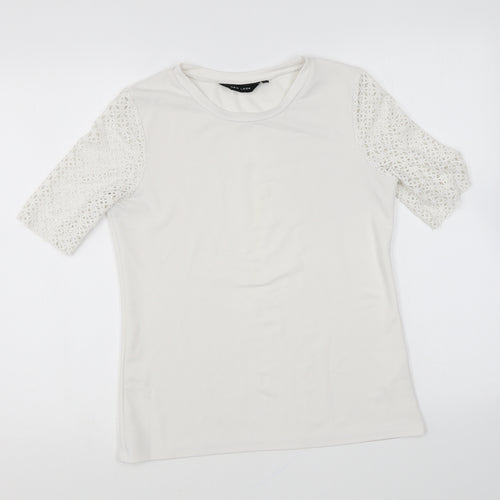 New Look Womens White Polyester Basic Blouse Size 8 Round Neck